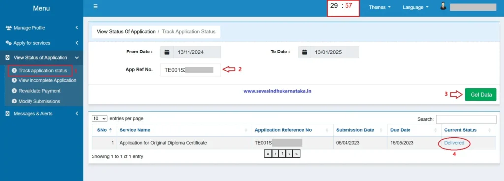 Karnataka Original Diploma Certificate Track Status Through Seva Sindhu